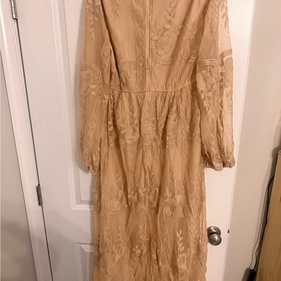 Elegant Beige Embroidered Maxi Dress - Picture 2 of 2